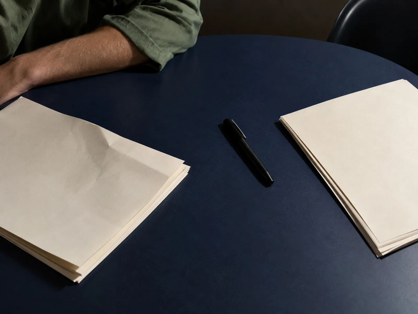 Two documents and a pen on a meeting table